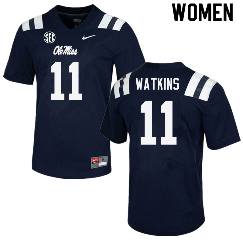 Women #11 Jordan Watkins Ole Miss Rebels College Football Jerseys Sale-Navy